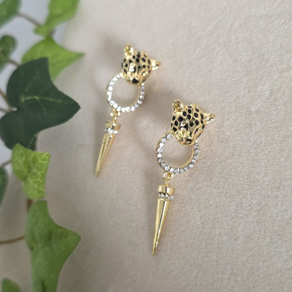 Gold Panther Leopard Earrings with Spike